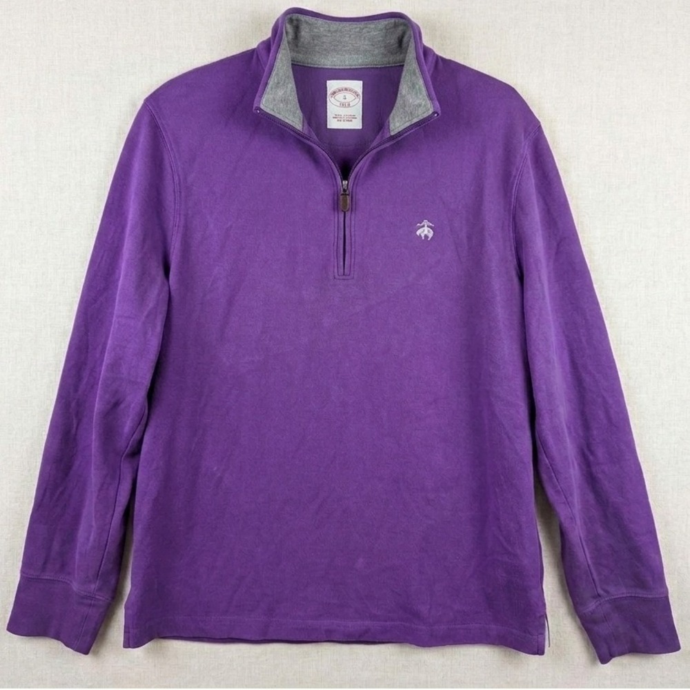 Brooks Brothers Quarter Zip Pullover Mens Small Purple Cotton Preppy Heritage